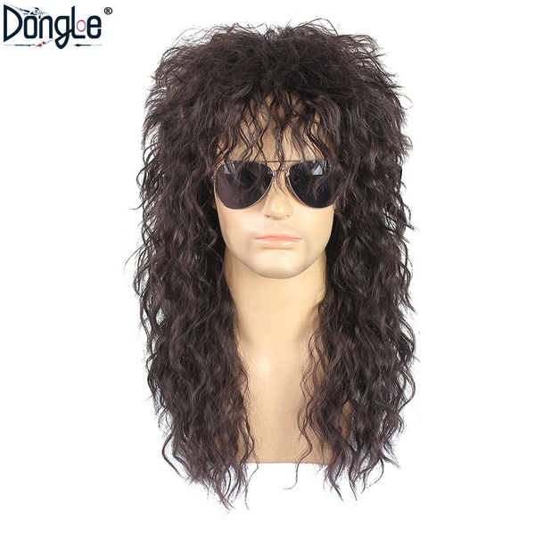 коричневый мужской длинный кудрявый парик, 80-е 70-е Heavy Metal Mullet ...