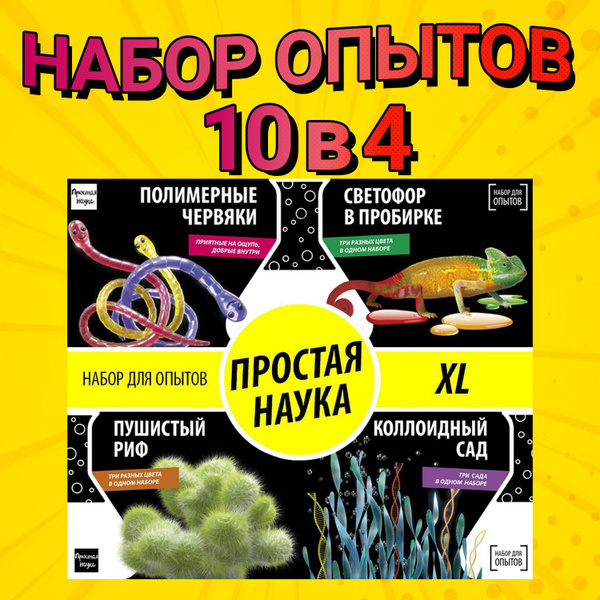 Набор опытов для детей 4 в 1 XL Простая наука / Развивающий подарок ...
