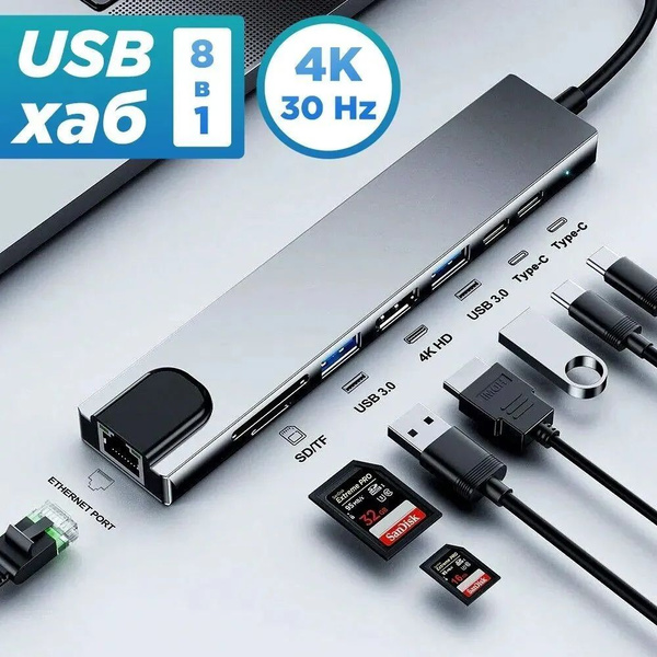 Glorimome 8 in 1 usb hub type c 3.0 Разветвитель thunderbolt док ...