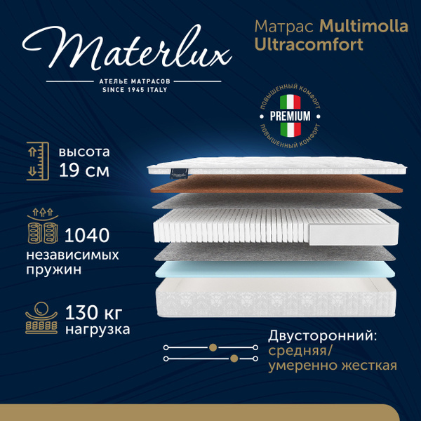 Матрас MaterLux Multimolla Ultracomfort, Независимые пружины, 135 ...