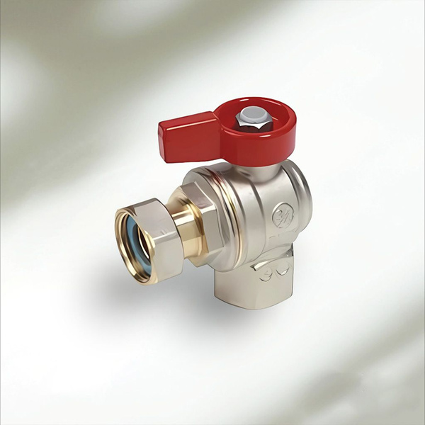 R781-P Шаровый кран угловой с накидной гайкой 3/4"М х3/4"М флажок ...