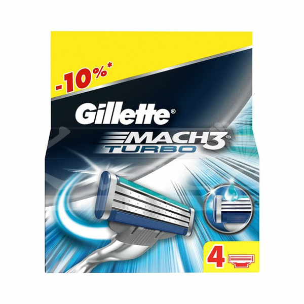 Сменные лезвия для бритья Gillette Mach 3 Turbo EuroPack (4 кассеты ...
