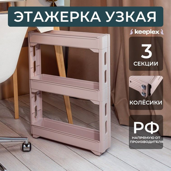 Этажерка Keeplex коллекция Regular, 3-х секционная, на колесиках, узкая ...