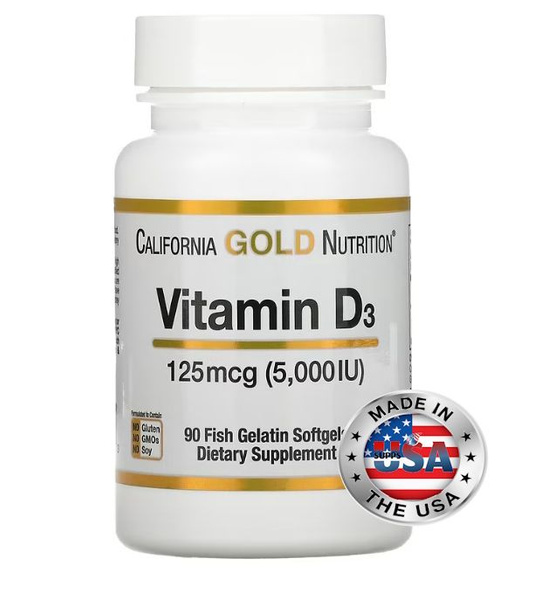 Характеристики California Gold Nutrition витамин Д3, 125 мкг (5000 МЕ ...