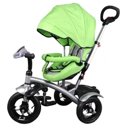 Детский трехколесный велосипед с ручкой толкателем и капюшоном. - обивка выполнена из ткани лён - телескопическая  ...