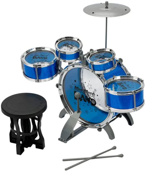 Детская барабанная установка синяя со стульчиком / Музыкальный ...