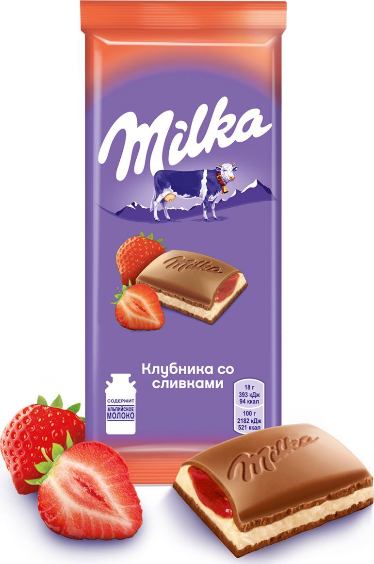 Характеристики Milka шоколад молочный с двухслойной начинкой клубника ...