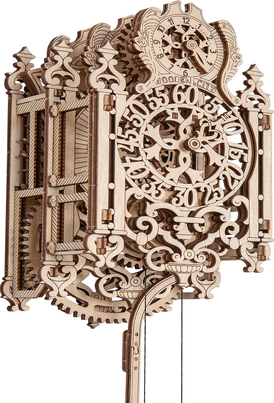 фото Механическая модель настенных часов Wooden City из дерева