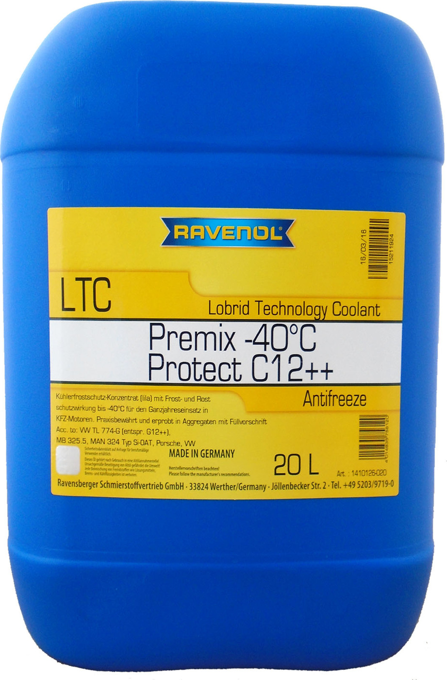 фото Антифриз готовый к прим. лила RAVENOL LTC Lobrid Technology Coolant Premix -40C12++ (20 л)