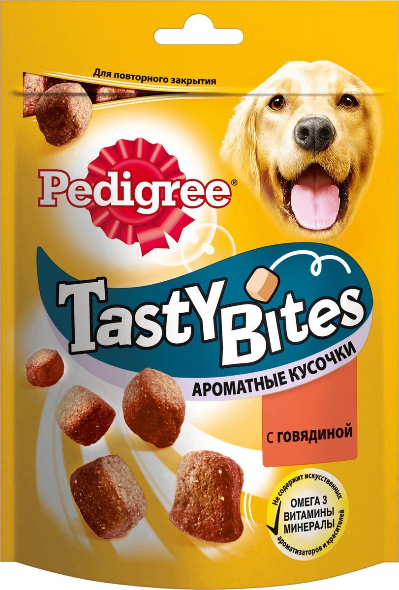 фото Лакомство для взрослых собак Pedigree "Tasty Bites", ароматные кусочки с говядиной, 130 г