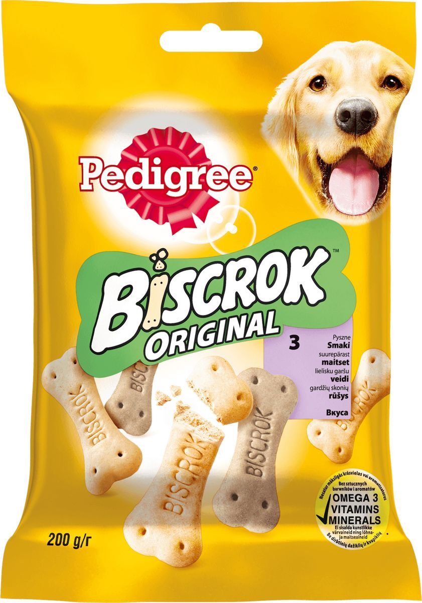 фото Лакомство для взрослых собак Pedigree "Biscrok", бисквитные косточки ассорти, 200 г