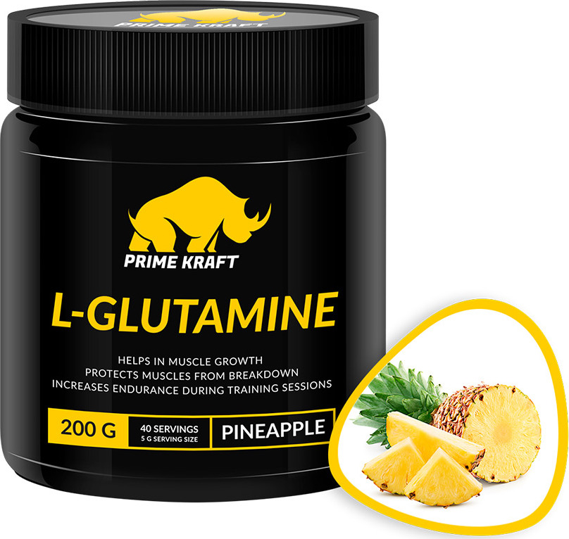 фото Напиток сухой Prime Kraft "L-Glutamine", коктейль фруктово-ягодный, ананас, 200 г