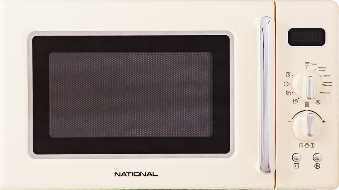 фото Микроволновая печь NATIONAL 20 л, 700 Вт, с электронно-механическим управлением, 8 авто программ, таймер, ретро-серия