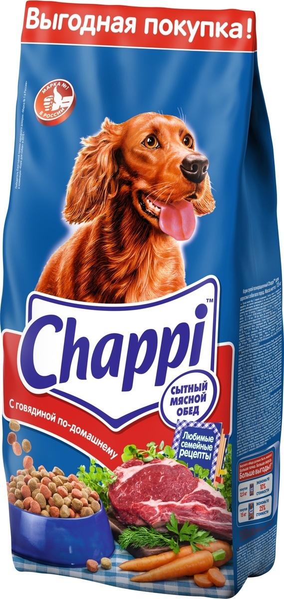 Сухой корм для собак Chappi Сытный мясной обед. С говядиной по-домашнему  15кг - купить с доставкой по выгодным ценам в интернет-магазине OZON  (429799400)
