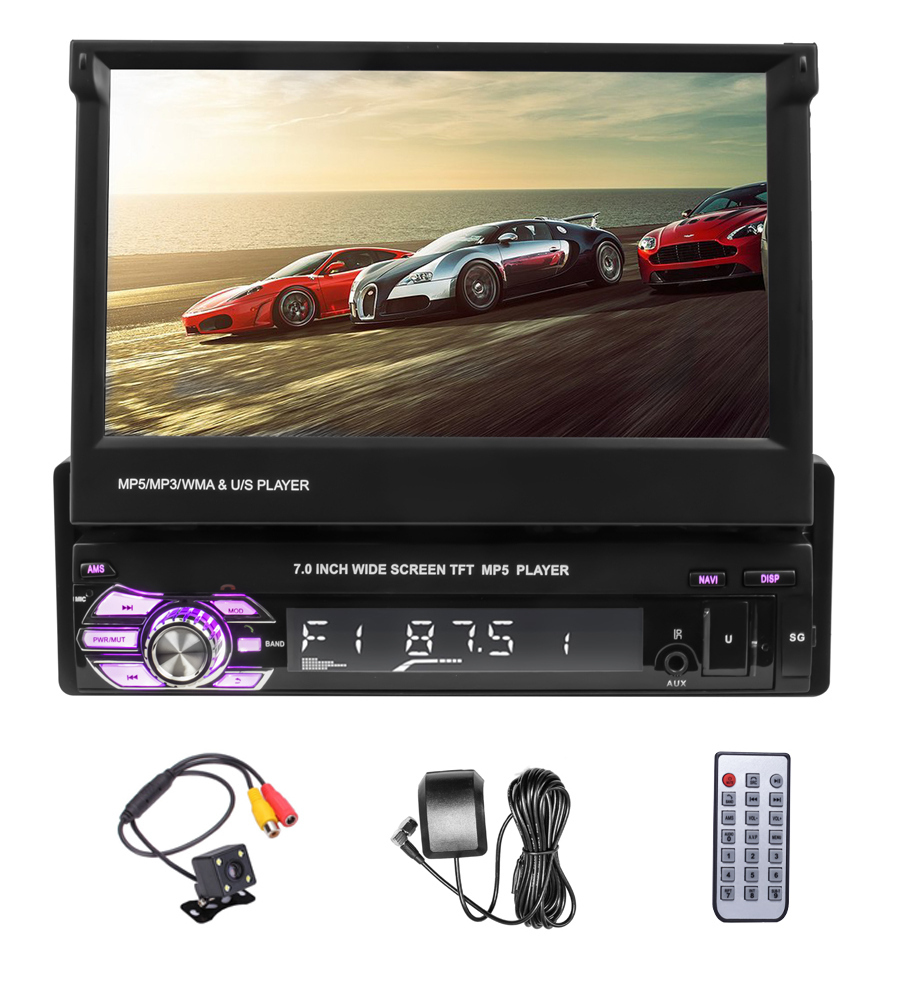 Автомагнитола с камерой и выдвижным экраном (bluetooth, GPS) + SD карта  Dolmax GPS-AV7-1D