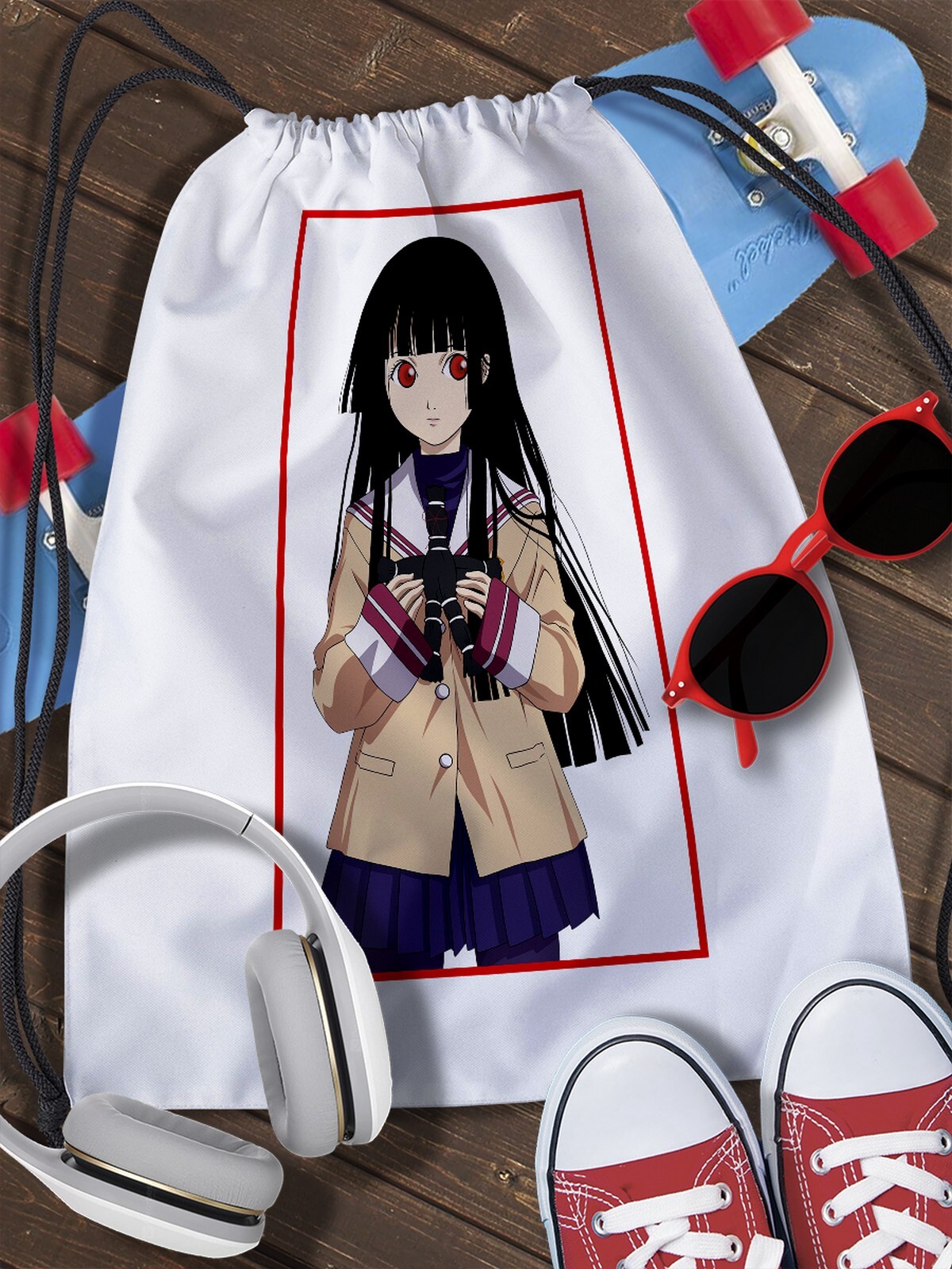 Мешок для сменной обуви Hell Girl (аниме, Адская девочка, Эмма Ай, Ванюдо,  Хонэ, Реи, fantasy) - 918