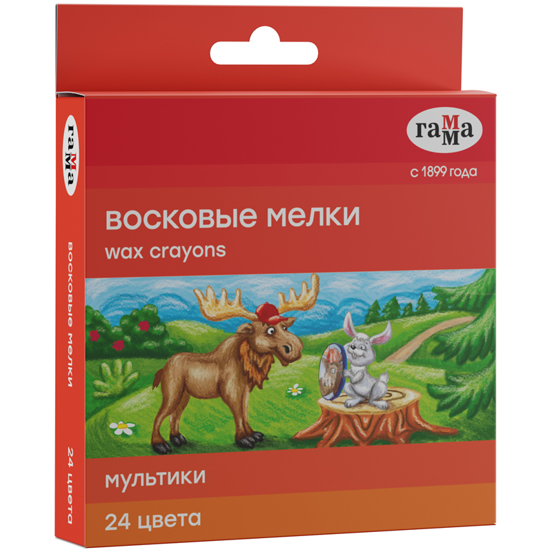 Мелки восковые ГАММА, 24 цвета, для рисования, круглые, цветные, мягкие, школьные, детские