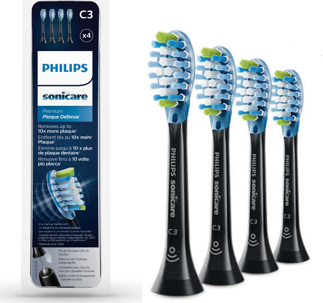 Насадки для электрической зубной щетки Philips Sonicare C3 Premium Plaque Defense HX9044/33, для эффективного удаления налёта, 4 шт