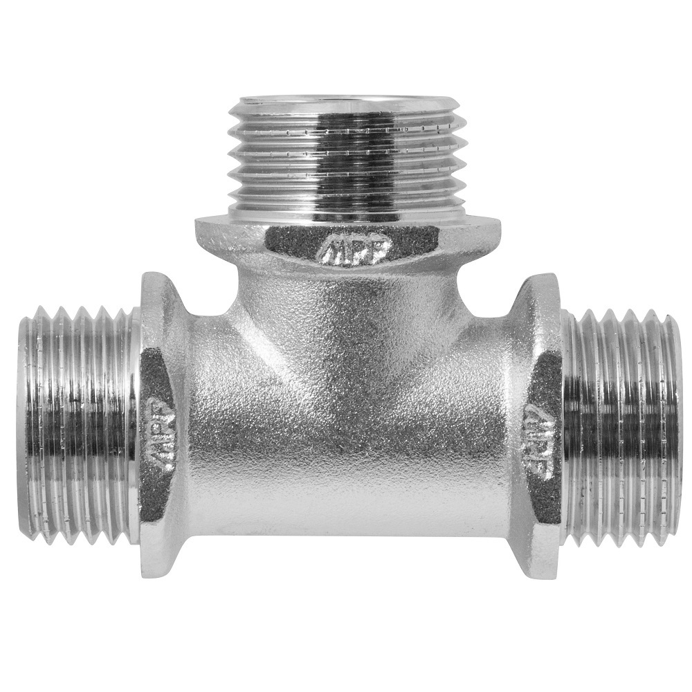 Тройник латунный никелированный 1/2\" н/н/н с ограничителем MPF, ИС ...