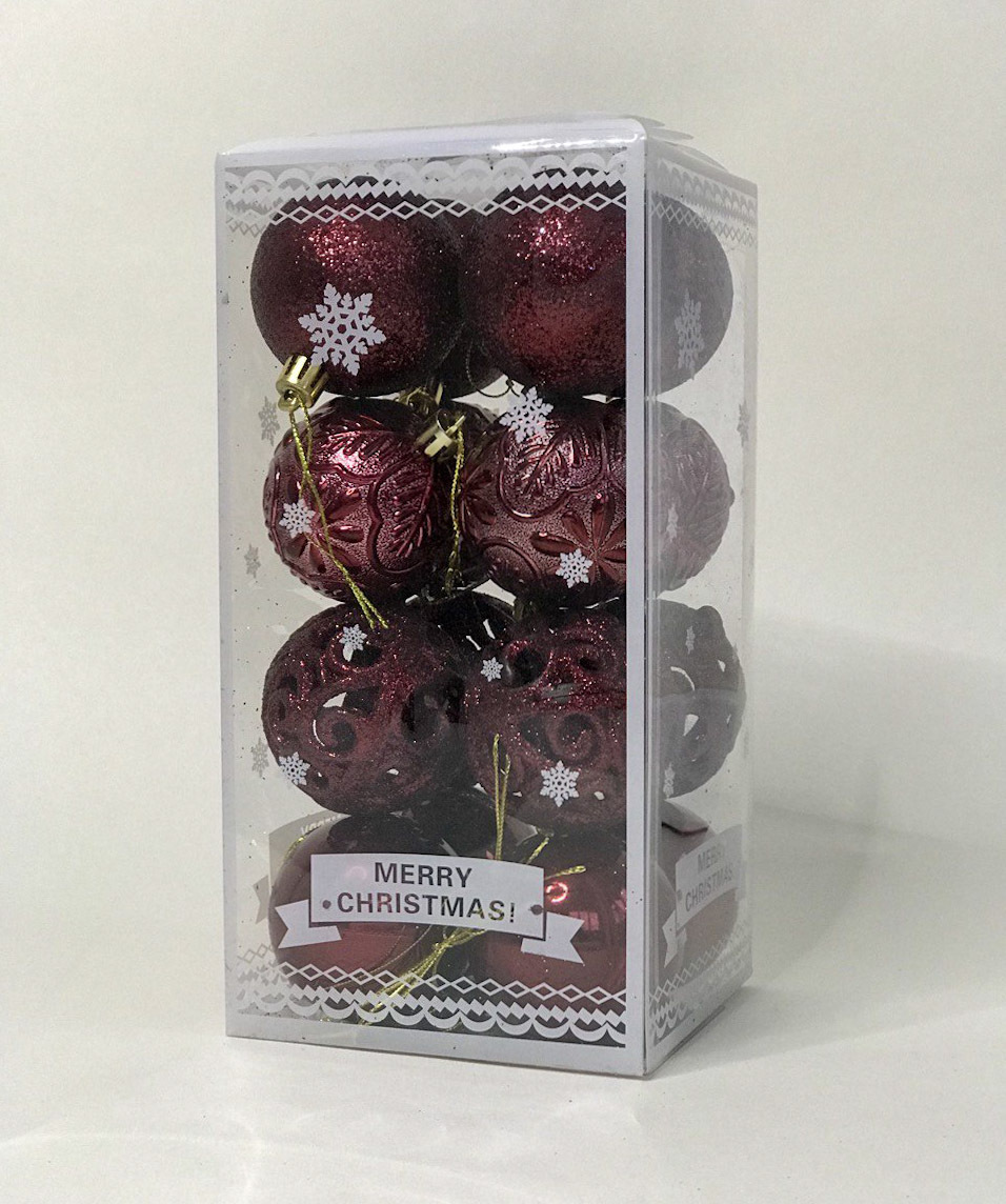 Набор елочных шариков "Marry Christmas" 16 шт, диаметр 5 см, цвет бордо ...