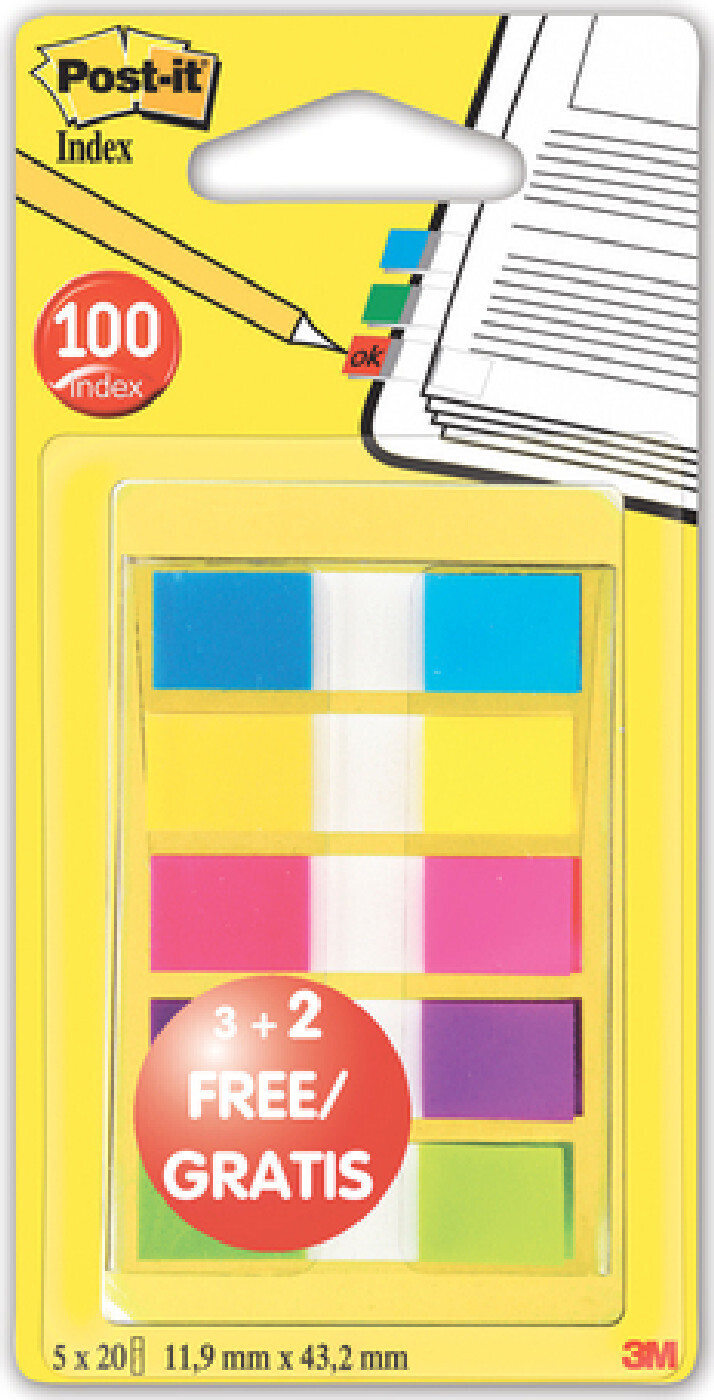 Закладки клейкие POST-IT, пластиковые, 12 мм, 3+5 цветов х 20 шт., 683 ...