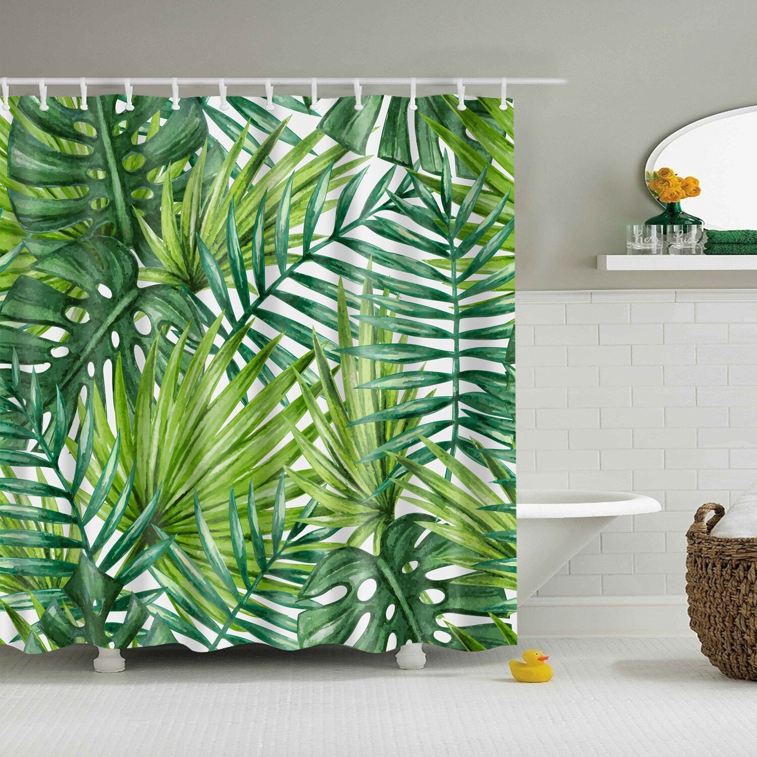 Штора для ванны Bath Plus Jungle Palm 180x200 см полиэстер цвет бело-зелёный