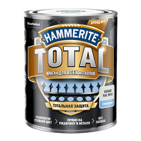 Краска HAMMERITE Total RAL 9016 Гладкая, Дисперсия стирол-акрилового ...