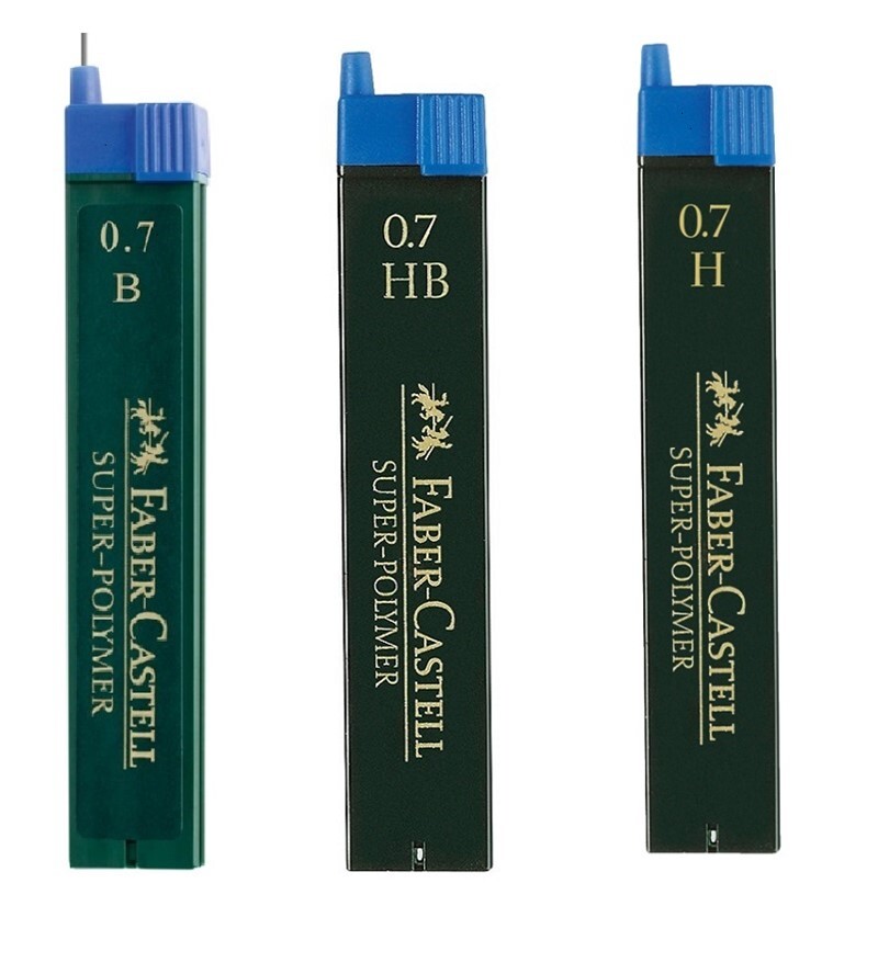 Грифели Faber-Castell Super-Polymer 0,7 мм, твердость B + HB + H, 3 тубы по 12 шт.