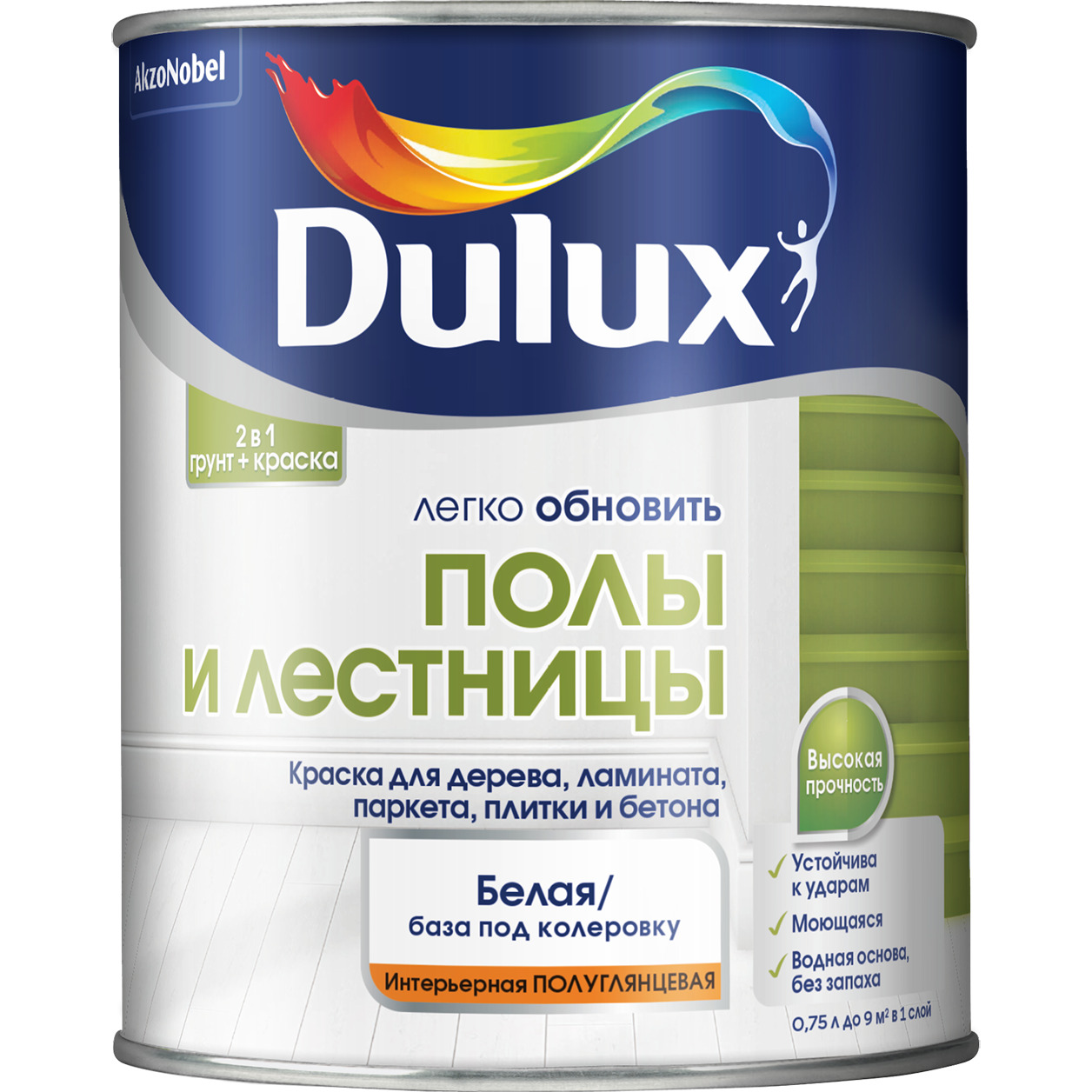 Краска Dulux легко обновить Полы и Лестницы (грунт+краска), 0.75л, BW