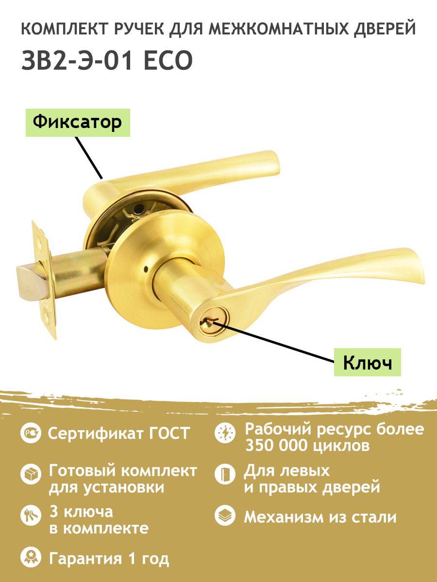 Устройство межкомнатной ручки с защелкой