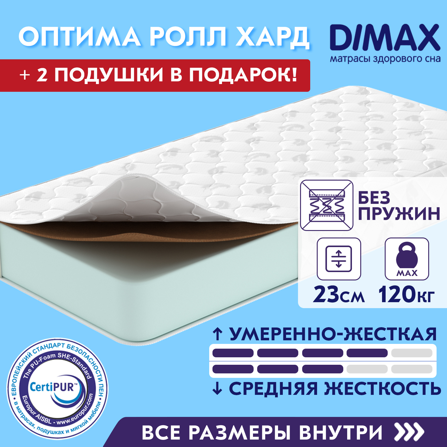 Анатомический матрас, матрас Dimax Оптима ролл латекс, беспружинный