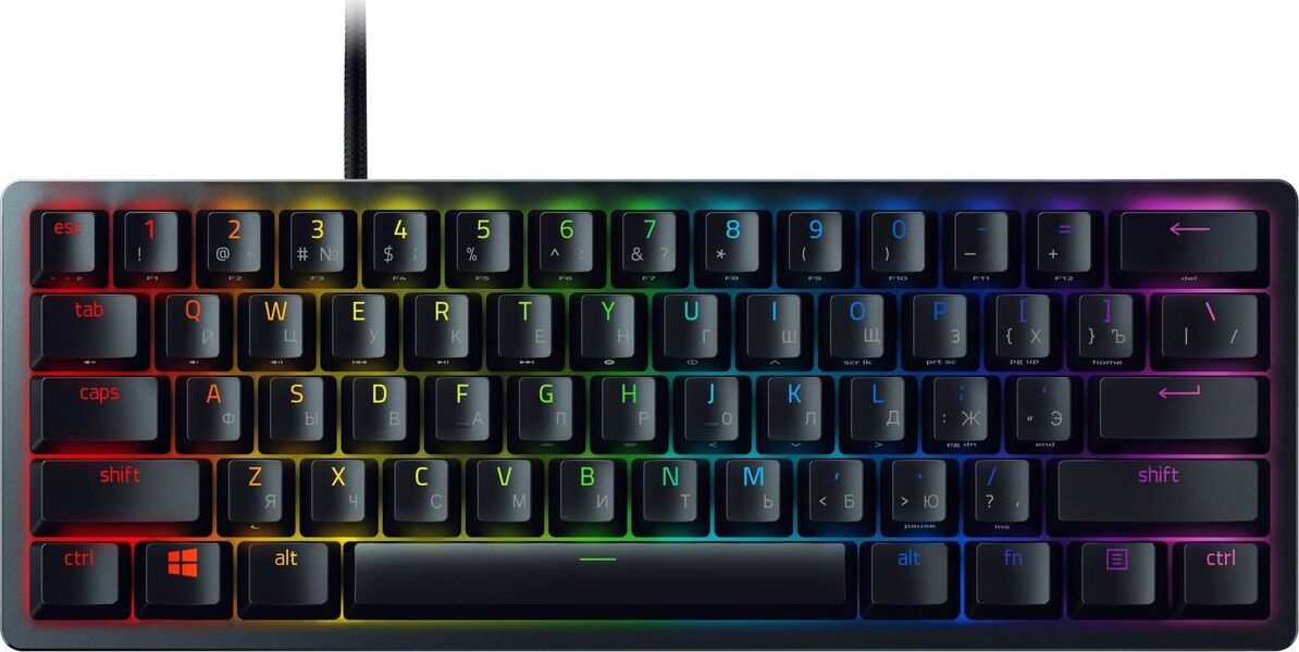 RazerИгроваяклавиатурапроводнаяHuntsmanMini,(ClickyOpticalPurple),Русскаяраскладка,черный