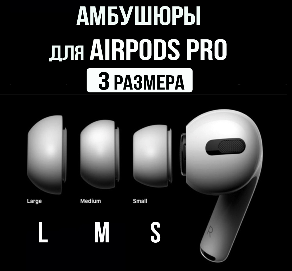 Силиконовые, сменные насадки для наушников Apple Airpods Pro/ амбушюры для Airpods Pro, TORUS (Набор 6 шт: S, M, L)