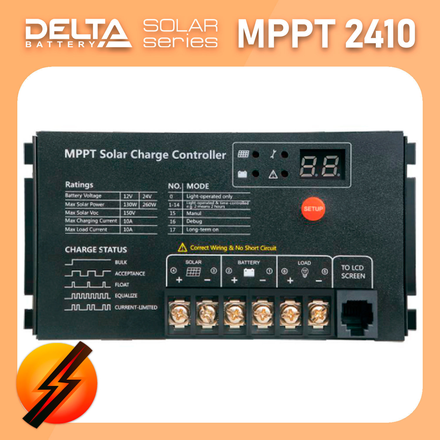 MPPT контроллер заряда для солнечных панелей Smart Watt Delta MPPT 2410 10А 12/24В