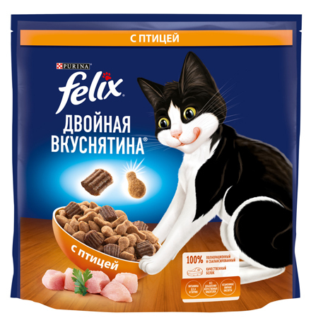 FELIXДВОЙНАЯВКУСНЯТИНА/СухойкормПуринаФеликсдлявзрослыхкошексптицей,1,3кг