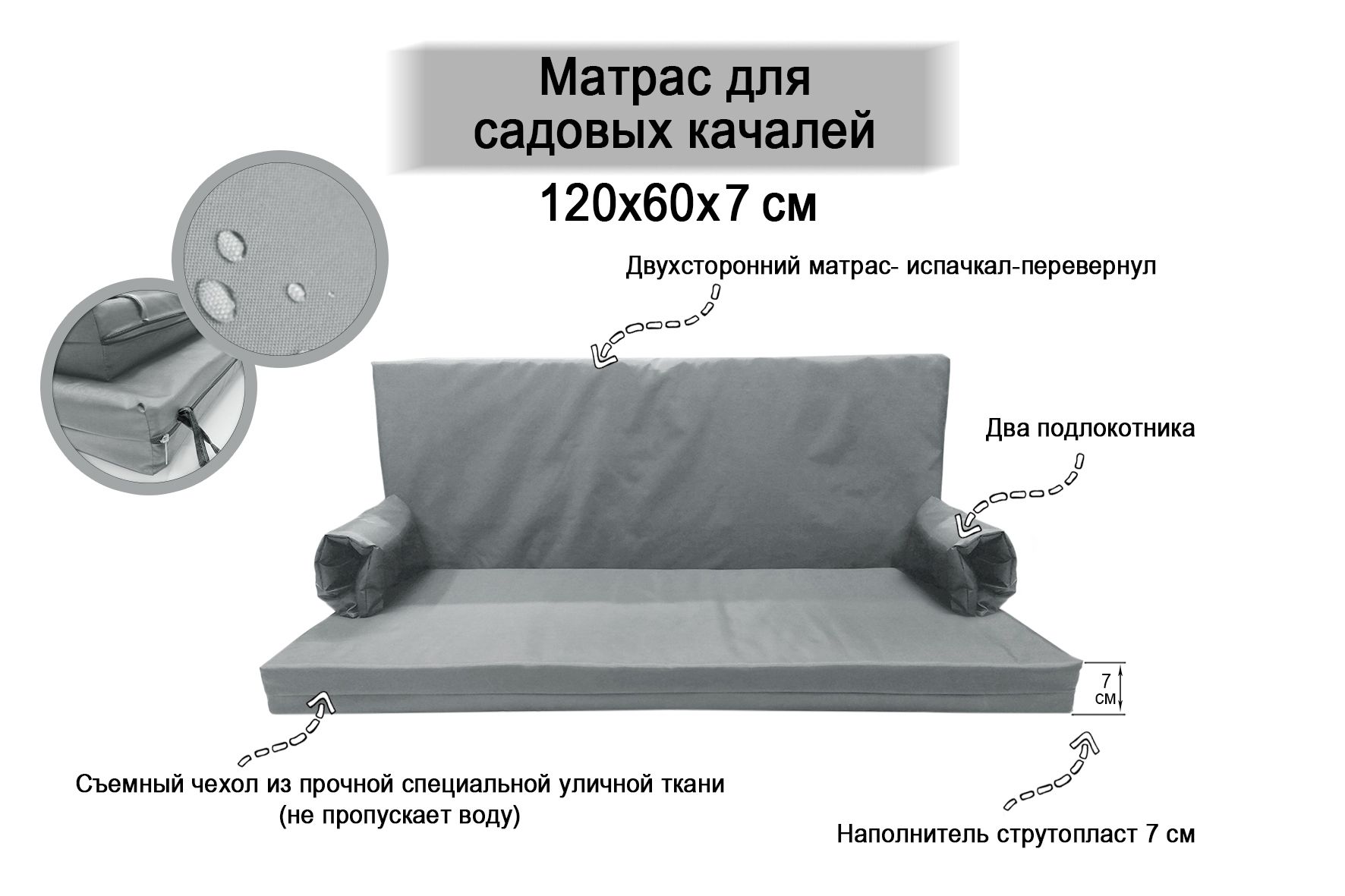 Матрас для качелей садовых 180 60 см