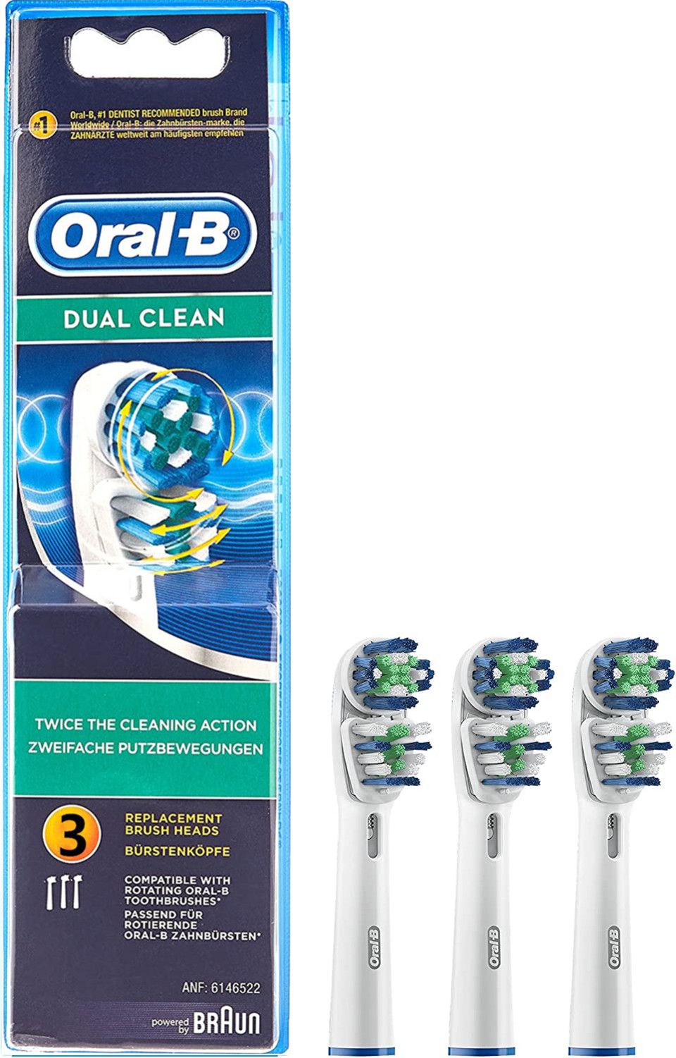 Сменные насадки для электрических зубных щеток Oral-B Dual Clean EB417, 3 шт