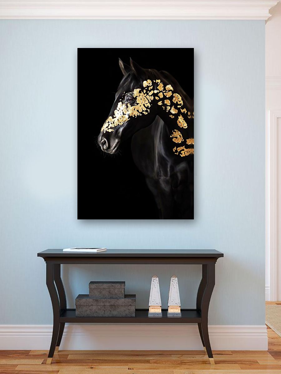 Картина для интерьера на холсте / Черный конь - купить по низкой цене в  интернет-магазине OZON (776191385)