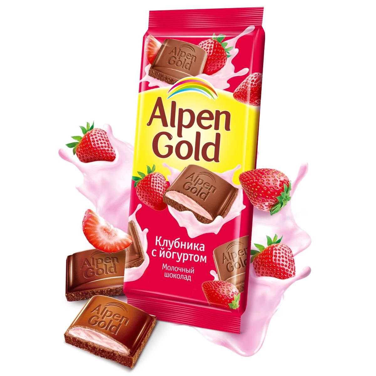 Шоколад Alpen Gold 90гр клубника с йогуртом