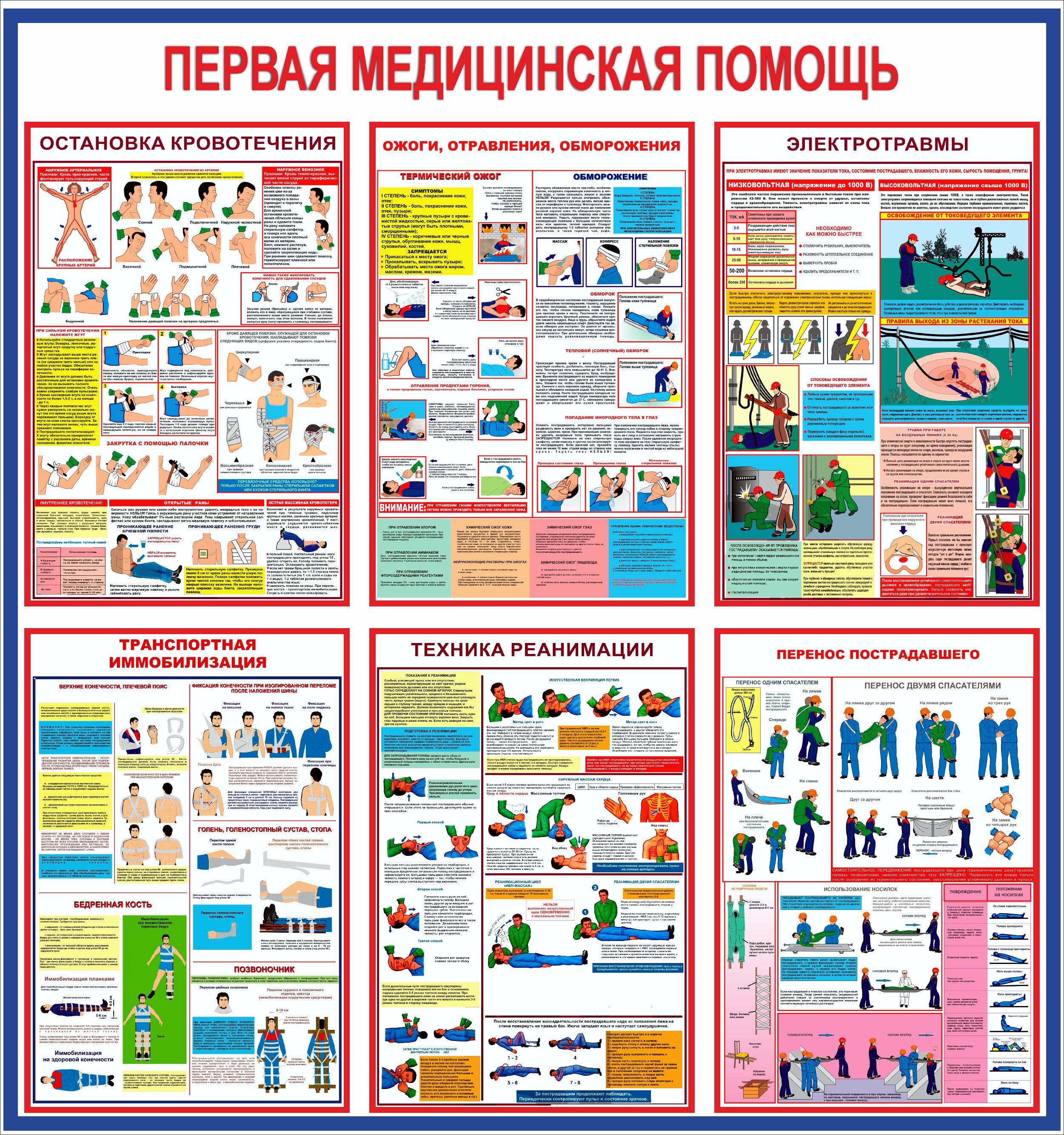 Стенд по технике безопасности "Первая медицинская помощь доврачебная" 750*800 мм