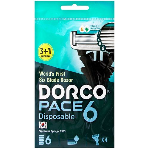 Dorco Pace 6 Одноразовый станок, 6-лезвий, плавающая головка, прорезиненная ручка