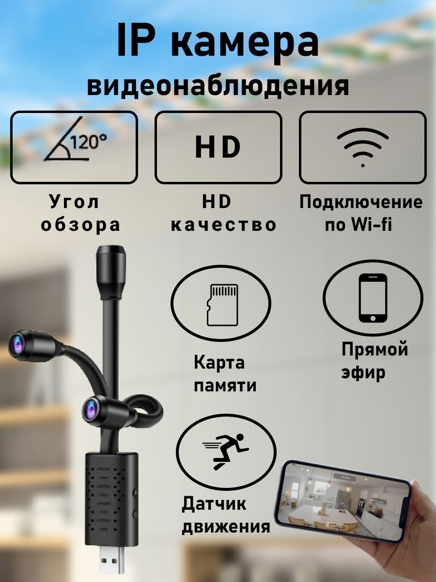 Мини IP камера видеонаблюдения Wi-Fi c USB