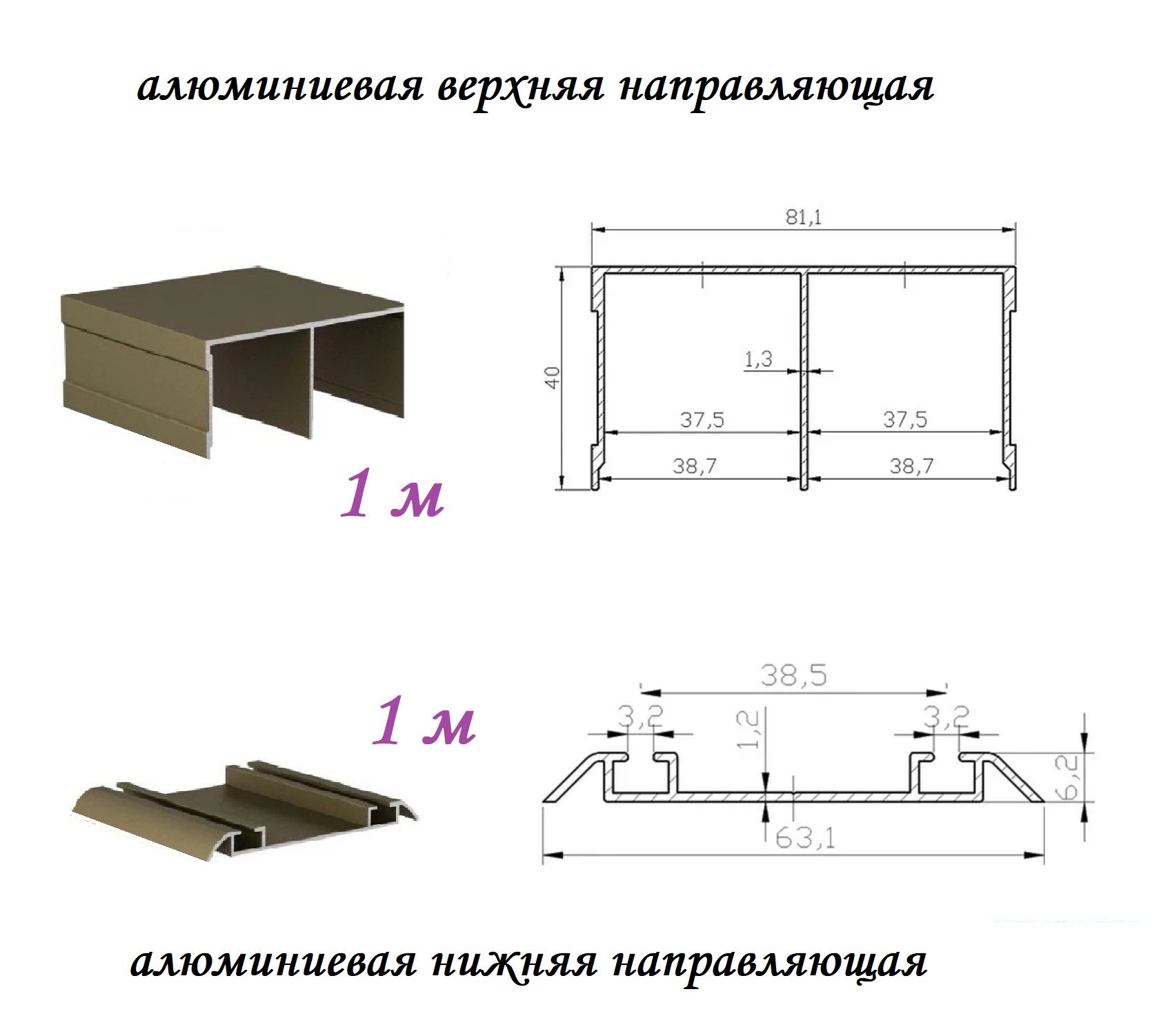 Нижняя направляющая для шкафа купе двойная размеры