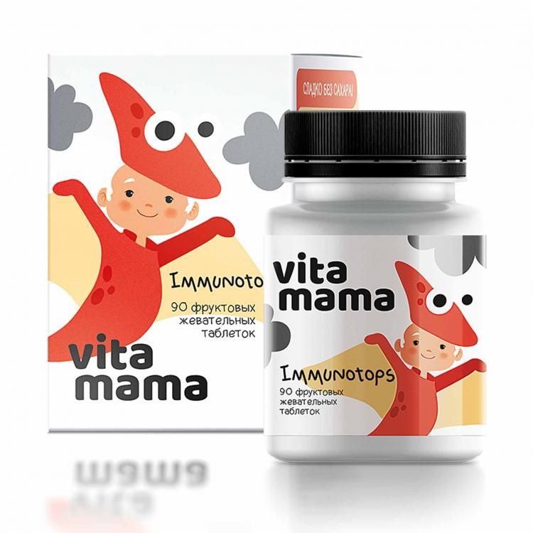 Immunotops, фруктовые жевательные таблетки с витаминами A, C и D - Vitamama