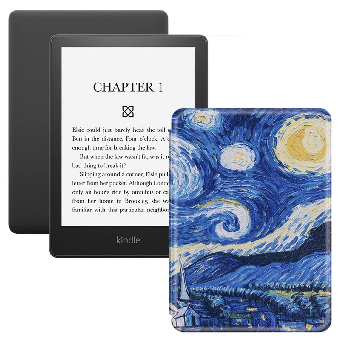 Amazon Kindle 6.8" Электронная книга Amazon Kindle Paperwhite 5 11th Gen 6.8" 16Gb SO Black + чехол-обложка ReaderONE, синий, желтый