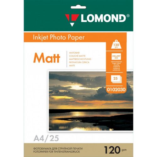 Фотобумага Lomond A4 матовая, односторонняя 120г/м, 25 листов 0102030