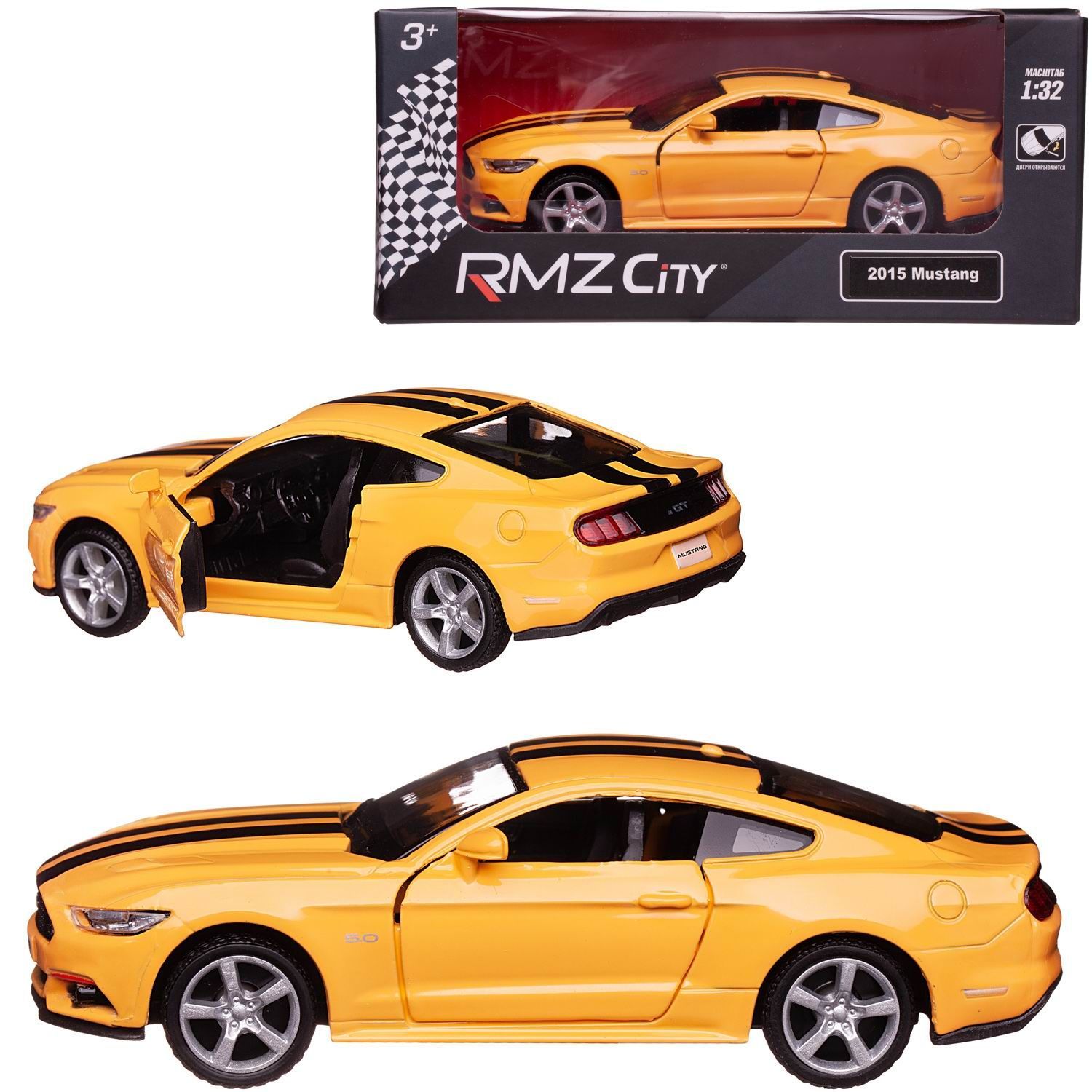 Машинка металлическая Uni-Fortune RMZ City 1:32 Ford 2015 Mustang with  Strip инерционная, цвет желтый, 12,7х5,08х3,75 см - купить с доставкой по  выгодным ценам в интернет-магазине OZON (855452469)