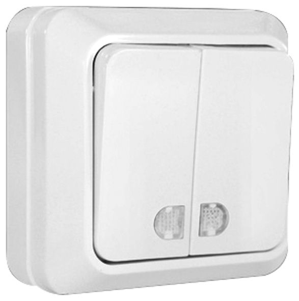 Выключатель двухклавишный без подсветки, открытая установка "UNIVERSAL" UNIVersal 84102