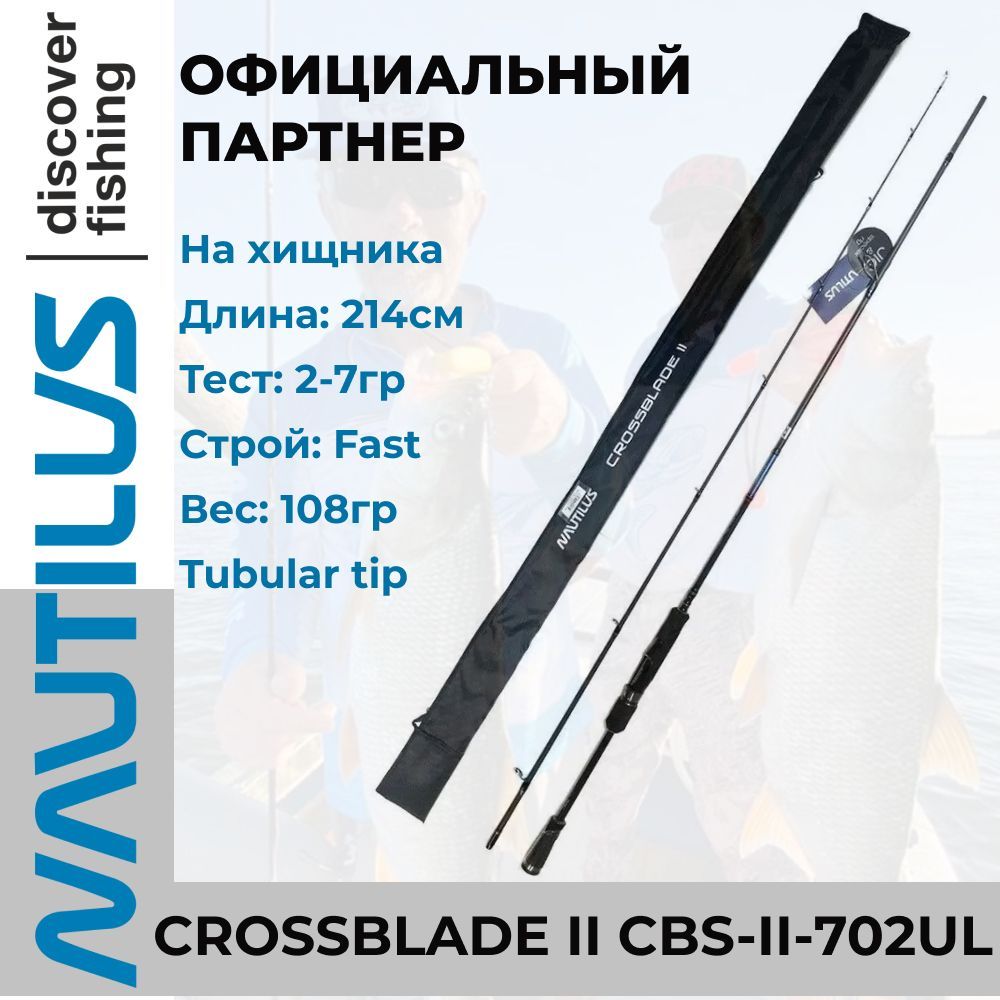 Удилище спиннинговое Nautilus Crossblade II CBS-II-702UL 214см 2-7гр / спиннинг / удочка для летней рыбалки