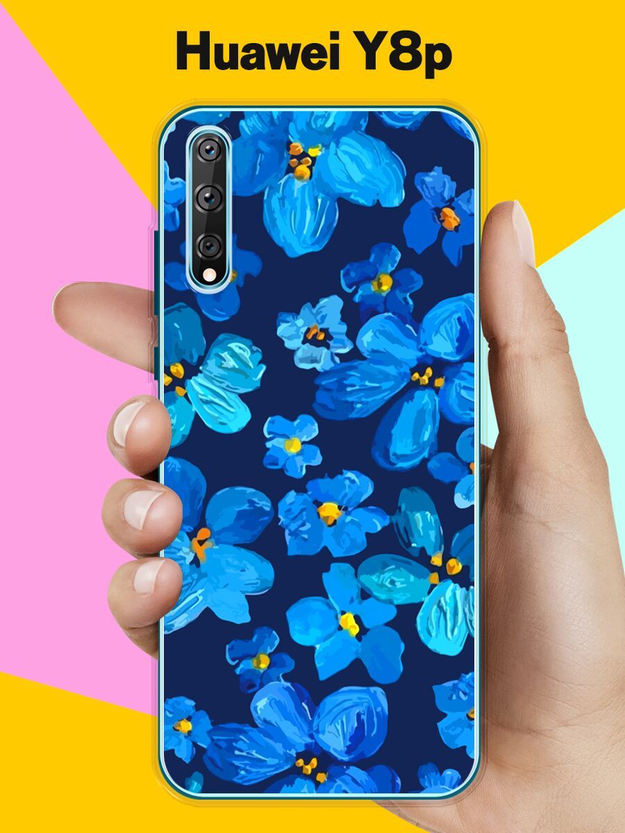 Силиконовый чехол на Huawei Y8p Синие цветы / для Хуавей У8п - купить с  доставкой по выгодным ценам в интернет-магазине OZON (785480043)